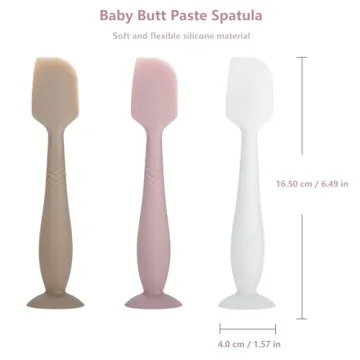 3-Pack Baby Diaper Cream Spatula - Baby Diaper Rash Cream Applicator for Butt Paste Diaper Cream - Diaper Cream Brush for Newborn Baby Essentials (grey, pink, white)