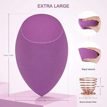 EXTRA LARGE 11CM Make Up Beauty Sponges Blender BIG for Face & BODY (1x Small 1x Large) -With 2 Sponge Holder- FASTER FLAWLESS APPLICATION for Foundation/Fake Tan/Powder/Blending/Setting/