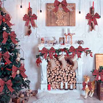 Gingham Ribbon Wired Edge Plaid Ribbon Buffalo Checked Cambridge Wired for Christmas DIY Craft Festival Party Supply, 11 Yard a Roll(1.5/2.5 Inch,Red and Light Green)