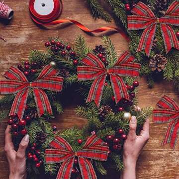 Gingham Ribbon Wired Edge Plaid Ribbon Buffalo Checked Cambridge Wired for Christmas DIY Craft Festival Party Supply, 11 Yard a Roll(1.5/2.5 Inch,Red and Light Green)