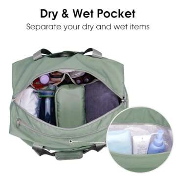 Ceneda 20" Gym Duffel Bag with Wet Pocket Shoes Compartment Portable Overnight Weekender Bag Travel bag Yoga Bag for Women (Celadon)