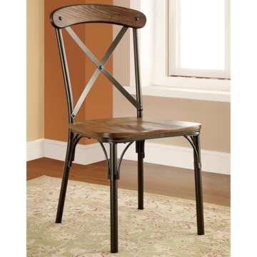Furniture of America Rizal Industrial Metal Cross-Back Side Chair, Set of 2 for Dining Room, Kitchen...