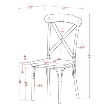 Furniture of America Rizal Industrial Metal Cross-Back Side Chair, Set of 2 for Dining Room, Kitchen, Brown