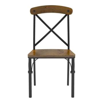 Furniture of America Rizal Industrial Metal Cross-Back Side Chair, Set of 2 for Dining Room, Kitchen, Brown