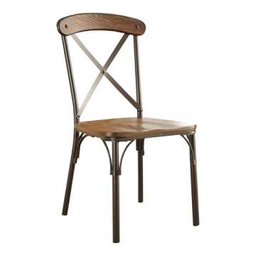 Furniture of America Rizal Industrial Metal Cross-Back Side Chair, Set of 2 for Dining Room, Kitchen, Brown
