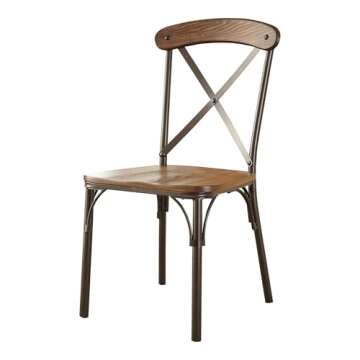 Furniture of America Rizal Industrial Metal Cross-Back Side Chair, Set of 2 for Dining Room, Kitchen, Brown