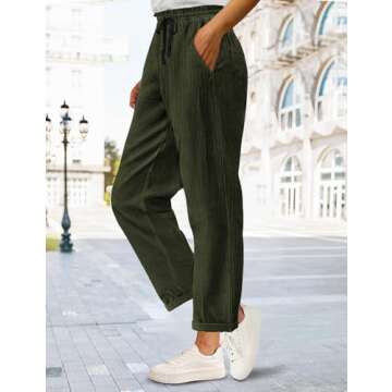 YESNO Corduroy Casual Straight Leg Pants for Women - Elastic Waist Tapered Trousers with Pockets in ...
