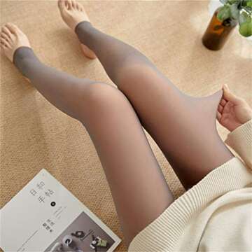MODNTOGA Fake Translucent Warm Pantyhose Leggings Slim Stretchy Opaque Soft Tights for Winter Outdoor (Coffee Step Foot, Small-Medium, 320g)