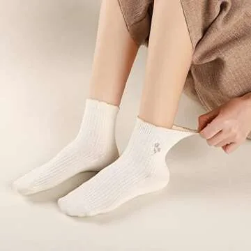 Mcool Mary Women's Ruffle Socks,Casual Cute Flower Embroidered Ankle Socks Breathable Cotton Knit Lettuce Crew Frilly Socks for Women 6 Pack