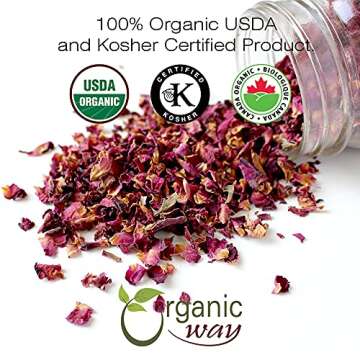 Organic Way Rose Petals Dried (Rosa Centifolia) - Pure, Edible & Fragrant for Tea | Organic & Kosher...