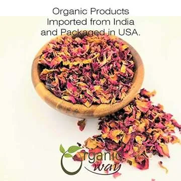 Organic Way Rose Petals Dried (Rosa Centifolia) - Pure, Edible & Fragrant for Tea | Organic & Kosher Certified | Raw, Vegan, Non GMO & Gluten Free | USDA Certified | Origin - India (1/2LBS / 8Oz)