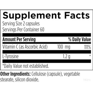 Designs for Health L-Tyrosine 1200mg - Tyrosine + 100mg Vitamin C Supplement - Dopamine Precursor Amino Acid, Non-GMO (120 Capsules)