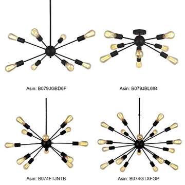 VINLUZ Sputnik Chandelier Black 8-Lights Mid Century Modern Ceiling Light Industrial Pendant Lighting for Kitchen Dining Room Living Room