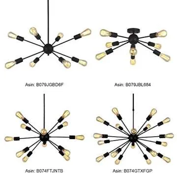 VINLUZ Sputnik Chandelier Black 8-Lights Mid Century Modern Ceiling Light Industrial Pendant Lighting for Kitchen Dining Room Living Room