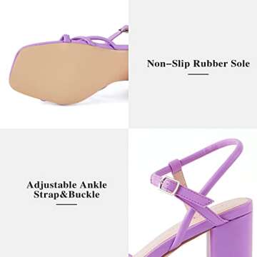 TINSTREE Chunky Heel Sandals, Ankle Strap Block Heels Slingback Chunky Summer Sandal 3 inches Comfortable Party Holiday Office Wedding Dressy Shoes Open Square Toe Purple,06