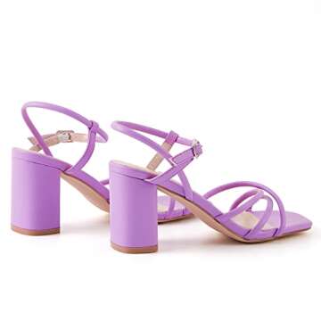 TINSTREE Chunky Heel Sandals, Ankle Strap Block Heels Slingback Chunky Summer Sandal 3 inches Comfortable Party Holiday Office Wedding Dressy Shoes Open Square Toe Purple,06