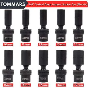 TOMMARS 3/8" Drive Universal Swivel Impact Socket Set Deep, 6 Point Wobble Flexible Socket Set Metri...