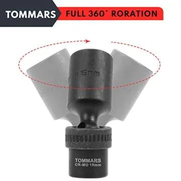 TOMMARS 3/8" Drive Universal Swivel Impact Socket Set Deep, 6 Point Wobble Flexible Socket Set Metric 10-19 mm CR-MO Steel