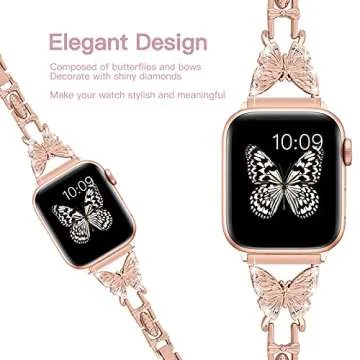 wipalor Butterfly Band for Bling Apple Watch Bands 42mm 41mm 40mm 38mm for Women, Metal Dressy iWatch Bands for Women, Designer Cute Strap for Apple Watch Band Series 10 9 SE 8 7 6 5 4 3 2 1-Rose Gold