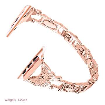 wipalor Butterfly Band for Bling Apple Watch Bands 42mm 41mm 40mm 38mm for Women, Metal Dressy iWatch Bands for Women, Designer Cute Strap for Apple Watch Band Series 10 9 SE 8 7 6 5 4 3 2 1-Rose Gold