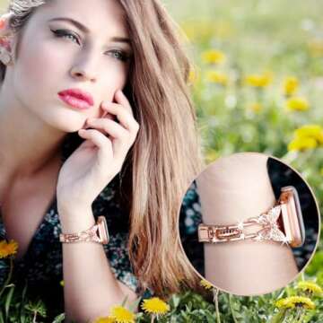 wipalor Butterfly Band for Bling Apple Watch Bands 42mm 41mm 40mm 38mm for Women, Metal Dressy iWatch Bands for Women, Designer Cute Strap for Apple Watch Band Series 10 9 SE 8 7 6 5 4 3 2 1-Rose Gold