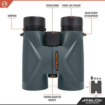 Athlon Optics 10x42 Midas UHD Gray Binoculars with Eye Relief