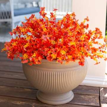 Ivydale Artificial Fake Fall Flower Plants for Outdoor Outside, 12 Bundles Faux Silk Orange Mums UV ...