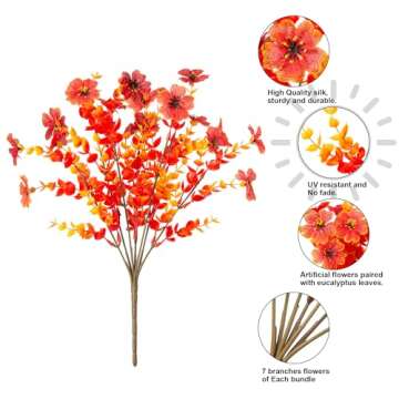 Ivydale Artificial Fake Fall Flower Plants for Outdoor Outside, 12 Bundles Faux Silk Orange Mums UV Resistant Look Real for Autumn Planter Home Porch Patio Garden Yard
