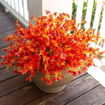 Ivydale Artificial Fake Fall Flower Plants for Outdoor Outside, 12 Bundles Faux Silk Orange Mums UV Resistant Look Real for Autumn Planter Home Porch Patio Garden Yard