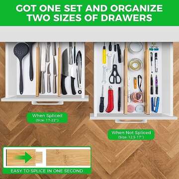 FJO 4 Pack Adjustable Bamboo Drawer Dividers - Eco-Friendly Expandable Organizers
