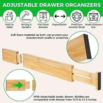 FJO Adjustable Bamboo Drawer Dividers for Organized Spaces