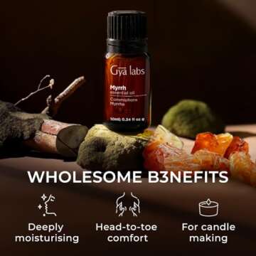 Gya Labs Myrrh Essential Oil for Skin - 0.34 Fl Oz - 100% Pure Natural Myrrh Oil for Diffuser, Face, Hair, Candle Making & Massages - Calming and Tranquil, Earthy Grounding Scent