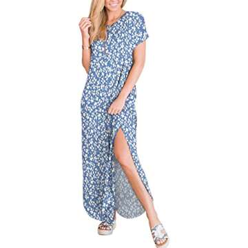 ANRABESS Women's Summer Casual Loose Short Sleeve Long T Shirt Dress Split Maxi Beach Sundress Travel Vacation Outfits Floral Print X-Large