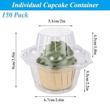LDHHYH 150 Pack Individual Cupcake Containers, Single Stackable Cupcake Holder with Connected Airtight Dome Lid, Clear Plastic Cupcake Boxes Cupcake Carrier for Parties Birthday Weddings