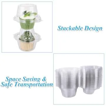 LDHHYH 150 Pack Individual Cupcake Containers, Single Stackable Cupcake Holder with Connected Airtight Dome Lid, Clear Plastic Cupcake Boxes Cupcake Carrier for Parties Birthday Weddings