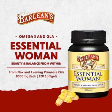 Barlean's Essential Woman Capsules, Hormonal Balance Supplement for Women, Flaxseed, Evening Primrose Oil and Soy Isoflavones, Omega 3 6 9 and GLA, 120 Count