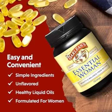 Barlean's Essential Woman Capsules, Hormonal Balance Supplement for Women, Flaxseed, Evening Primrose Oil and Soy Isoflavones, Omega 3 6 9 and GLA, 120 Count