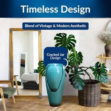 Alpine Corporation - 33" Tall Outdoor Antique Jar Water Fountain with LED Lights, Vintage Light Wate...