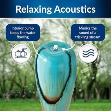 Alpine Corporation - 33" Tall Outdoor Antique Jar Water Fountain with LED Lights, Vintage Light Waterfall – Relaxing Garden Fountain for Patio, Deck, or Yard (Turquoise)