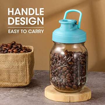 AIEVE Mason Jar Lids with Flip Top, 4 Pack, Reusable, Lid Leak-Proof Seal for Regular Mouth Mason Jars Canning Jars to Pouring Milk Coffee Lemonade (Jars not Included)