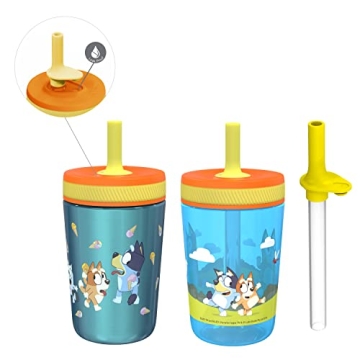 Zak Designs Bluey Kelso Tumbler Set for Kids - 3pc Leak-Proof Bundle with Soft Straws