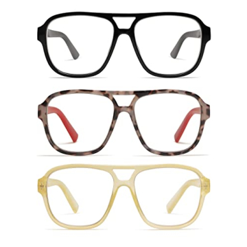 AMOMOMA 3 Pack Oversized Aviator Spring Hinge Reading Glasses for Women Men,Retro Blue Light Compute...