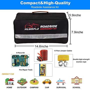 HLWDFLZ Car Roadside Emergency Kit,with13FT Jumper Cables,Winter Traveler Safety Emergency Kit with Blanket Shovel Triangle First Aid Kit for SUV RV