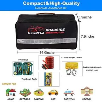 HLWDFLZ Car Roadside Emergency Kit,with13FT Jumper Cables,Winter Traveler Safety Emergency Kit with Blanket Shovel Triangle First Aid Kit for SUV RV