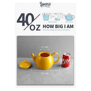 Sweese 220.105 Porcelain Teapot, 40 Ounce Tea Pot - Large Enough for 5 Cups, Yellow