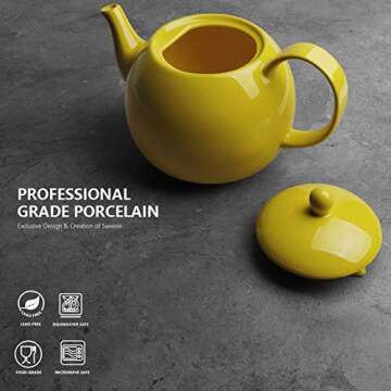 Sweese 220.105 Porcelain Teapot, 40 Ounce Tea Pot - Large Enough for 5 Cups, Yellow