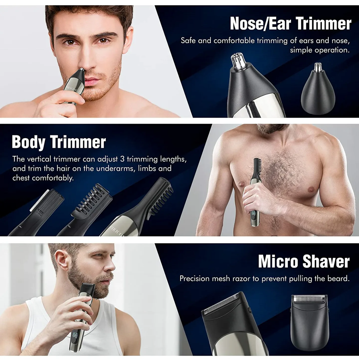 VIKICON Beard Trimmer - All-in-One Grooming Kit