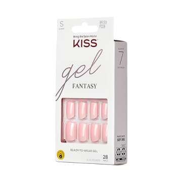 KISS Gel Fantasy Ready-To-Wear Fake Nails, Short, Square - After Last Night, Smudge Proof, Waterproo...