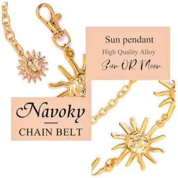Navoky Moon Star Metal Waist Chain Sun Pendant Belly Belt Body Chains Jewelry Accessories for Women(Gold-Sun)