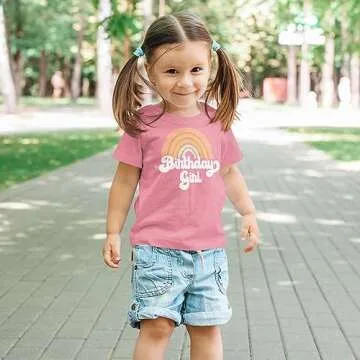 Retro Rainbow Birthday Girl Shirt for Toddlers
